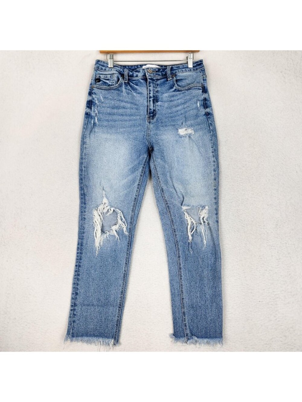KanCan Jeans Womens 29 Blue Medium Wash High Rise Distressed Straight Leg Denim